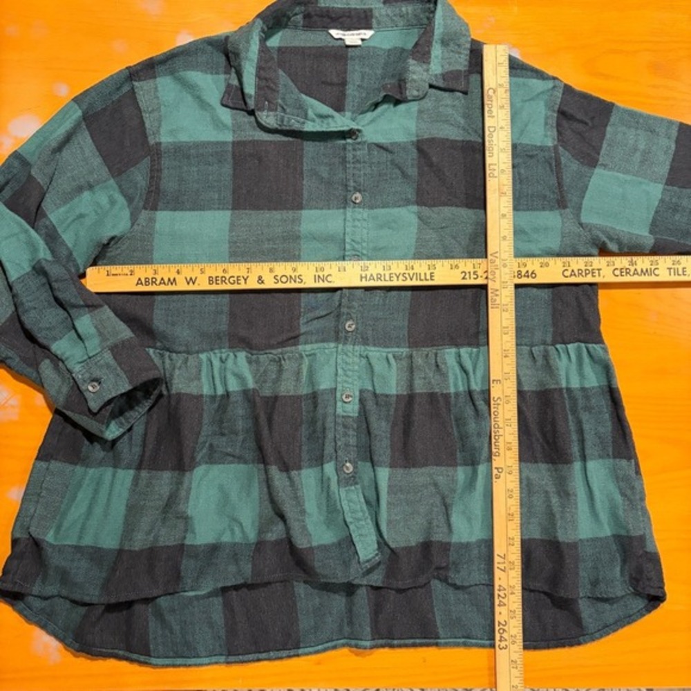 American Eagle Women M Green Plaid Oversized Tiered Babydoll Flannel Shirt Soft - Picture 7 of 7